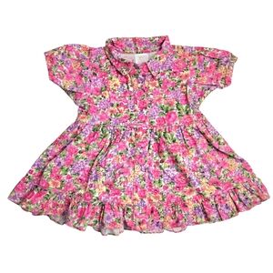 VINTAGE 90s Allison Ann Floral Corduroy Dress Pink Purple Ruffle Hem 24 Mos 2T